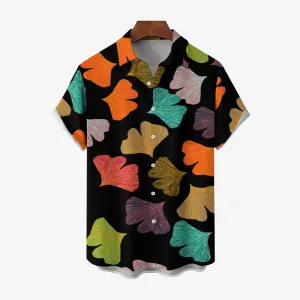 Colorful Ginkgo Leaf Art Print Casual Short Sleeve Shirt 2405002003