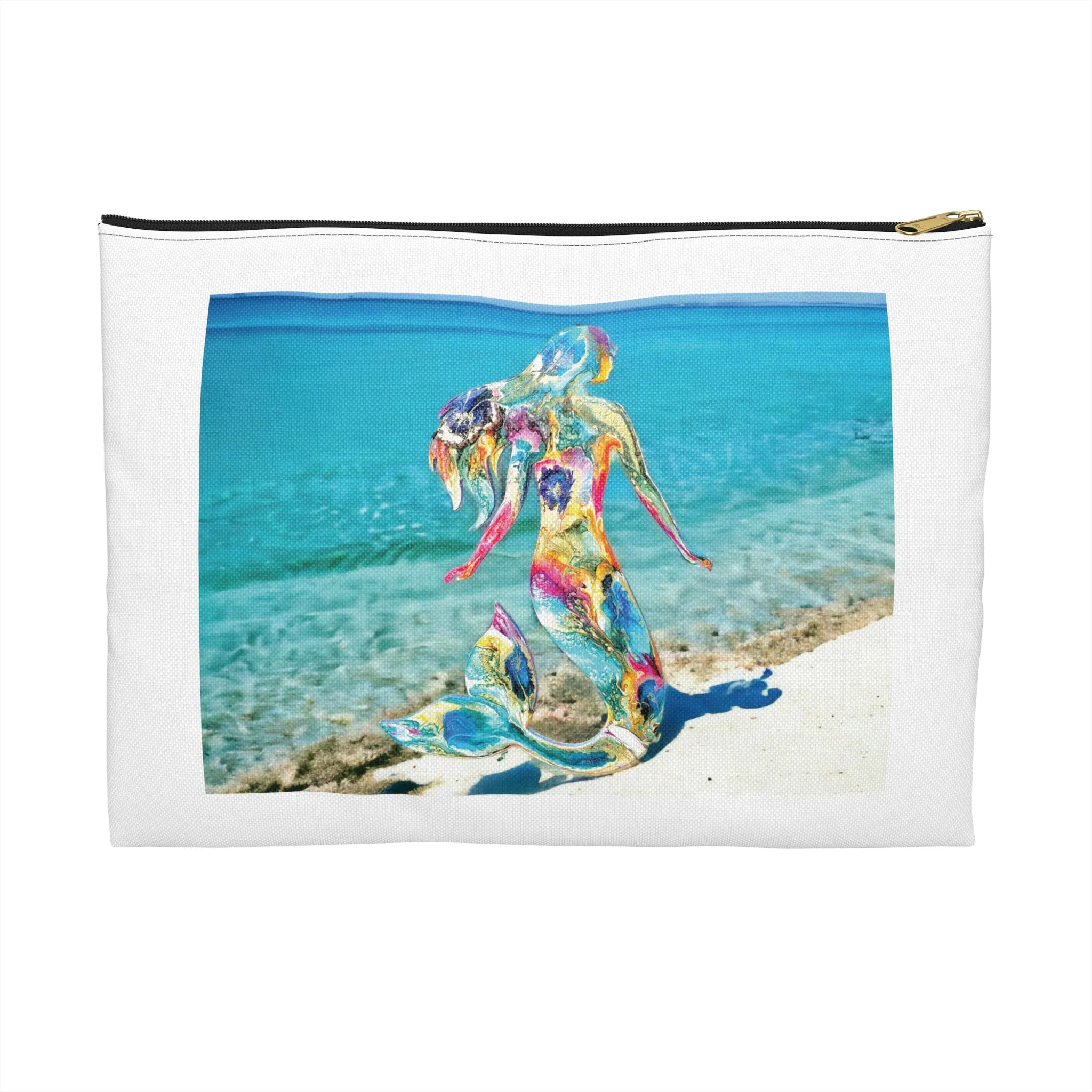 Colorful Mermaid on a Tropical Beach Original Art Accessory Pouch