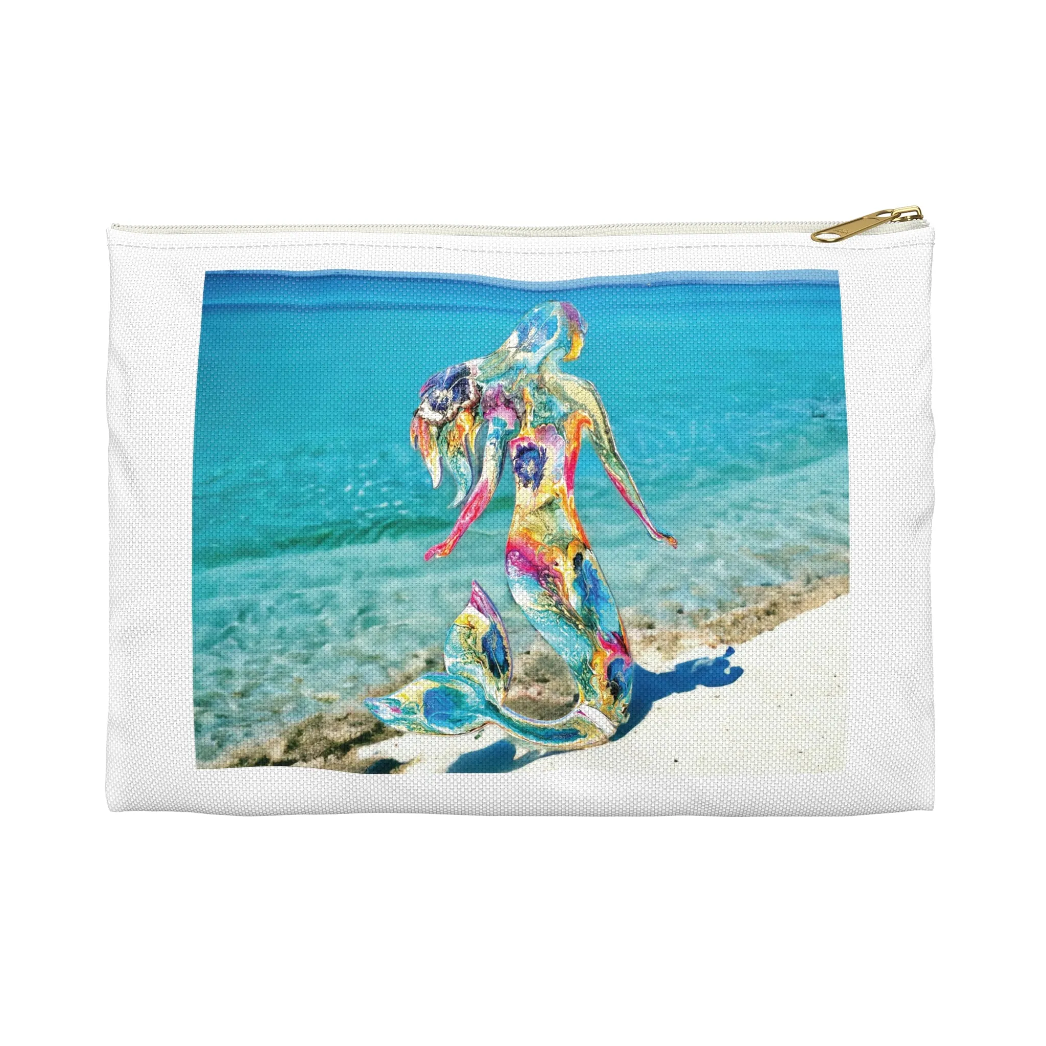Colorful Mermaid on a Tropical Beach Original Art Accessory Pouch
