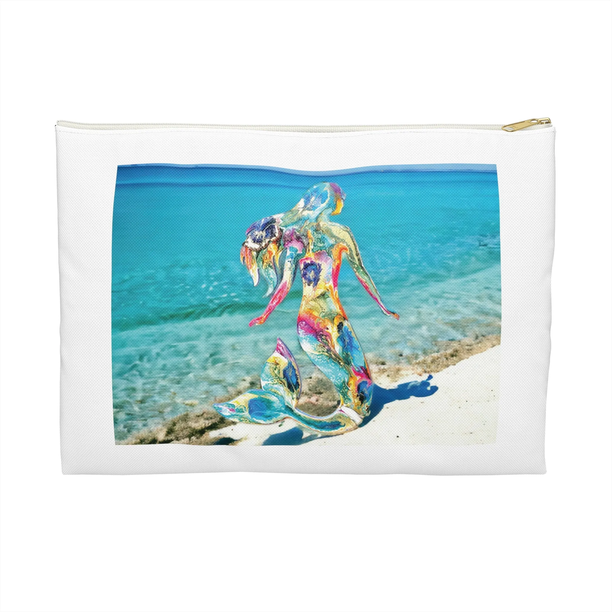 Colorful Mermaid on a Tropical Beach Original Art Accessory Pouch