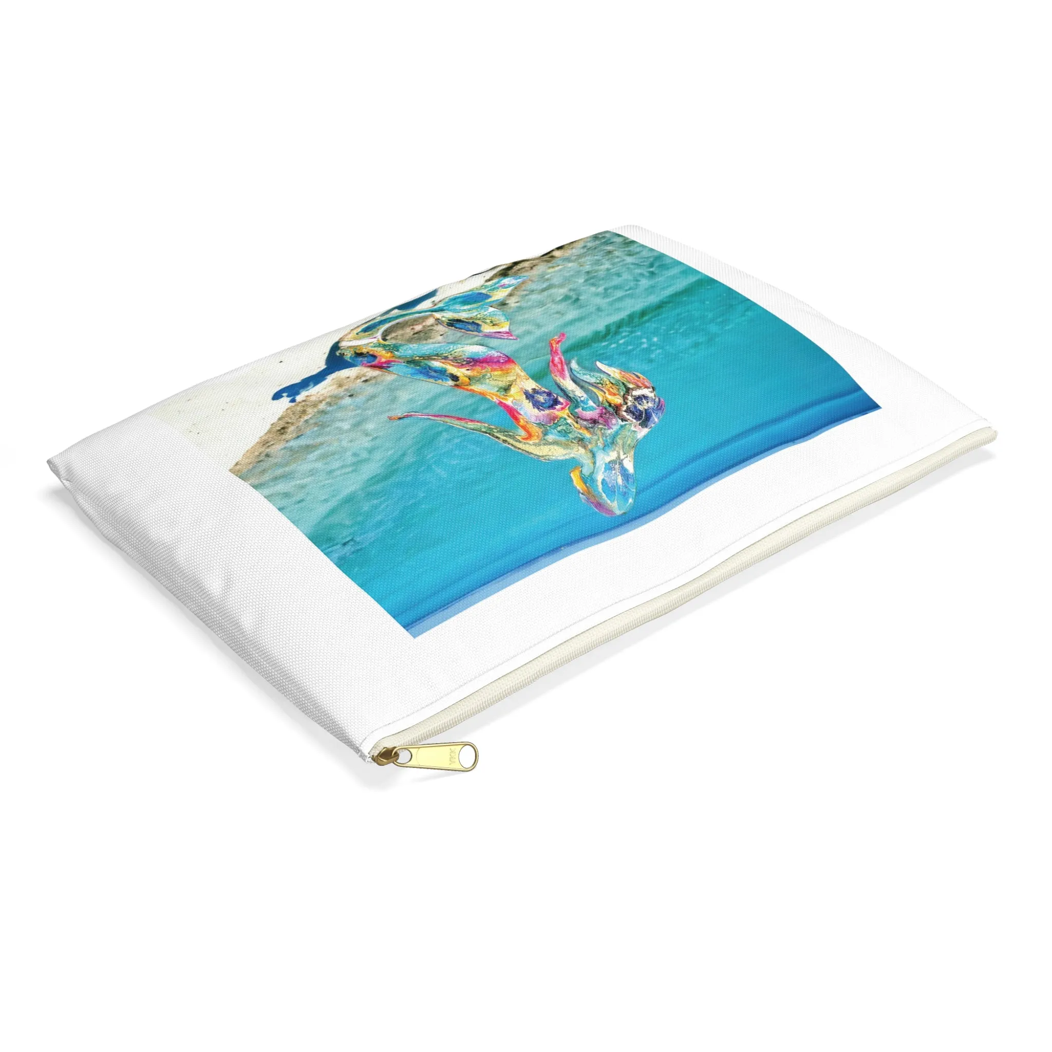 Colorful Mermaid on a Tropical Beach Original Art Accessory Pouch