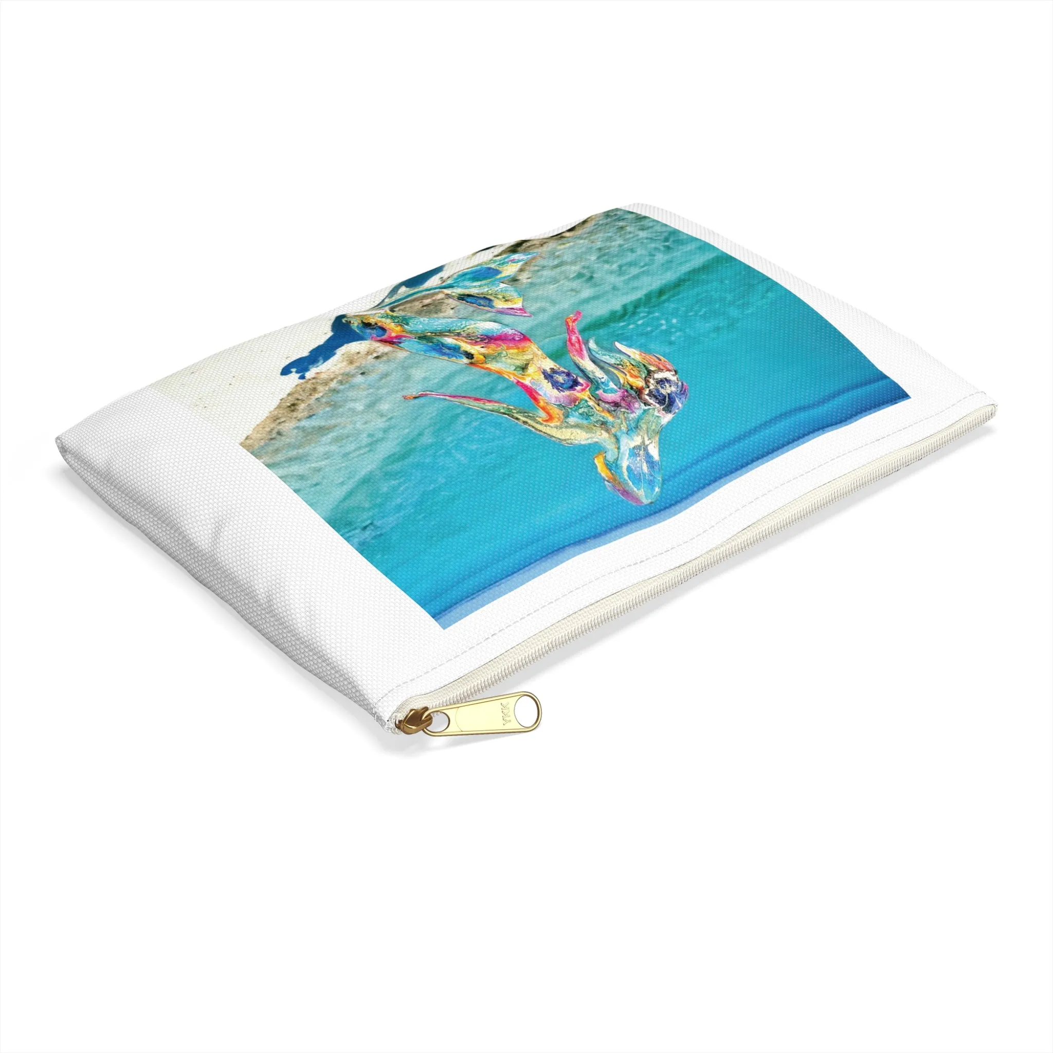 Colorful Mermaid on a Tropical Beach Original Art Accessory Pouch