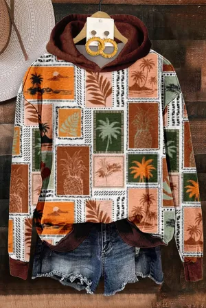 Colourful Retro Tropical Palm Hooded Sweatshirt