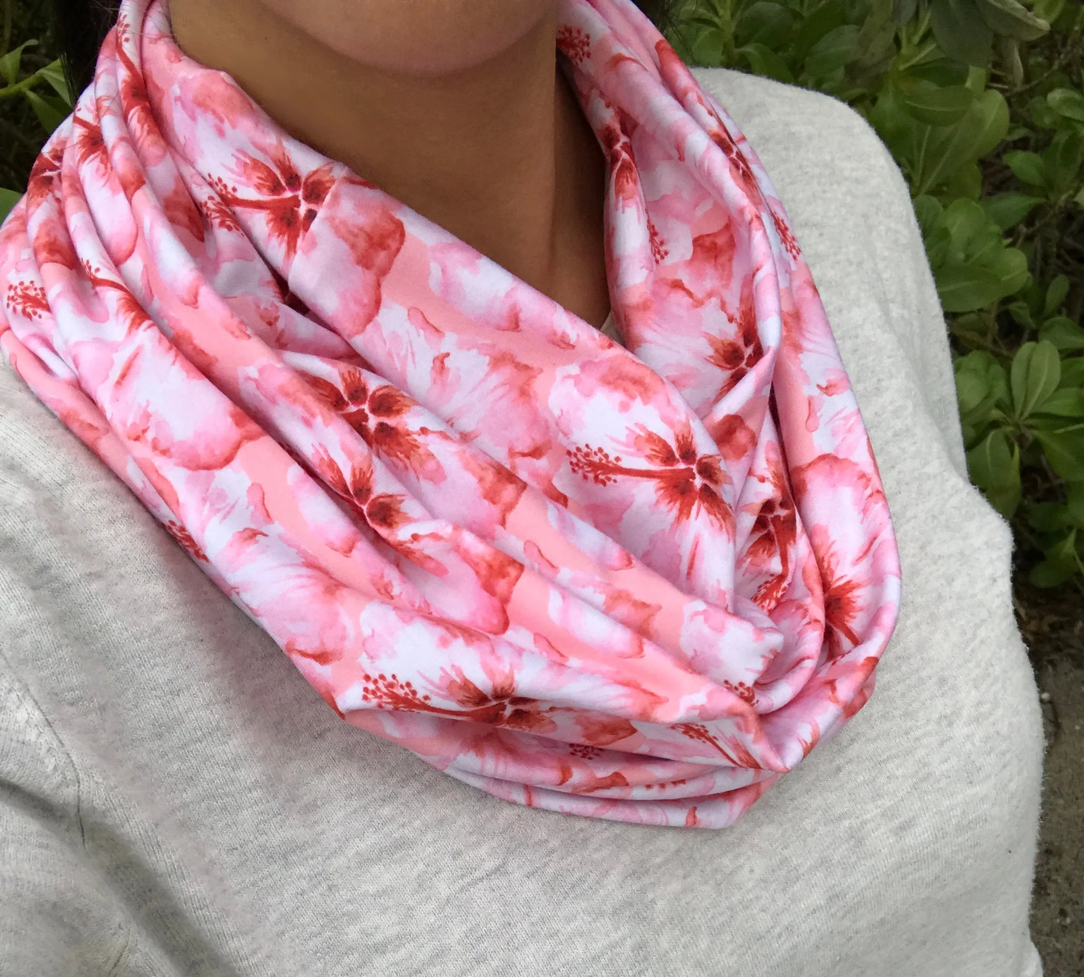 Coral Hibiscus Infinity Scarf