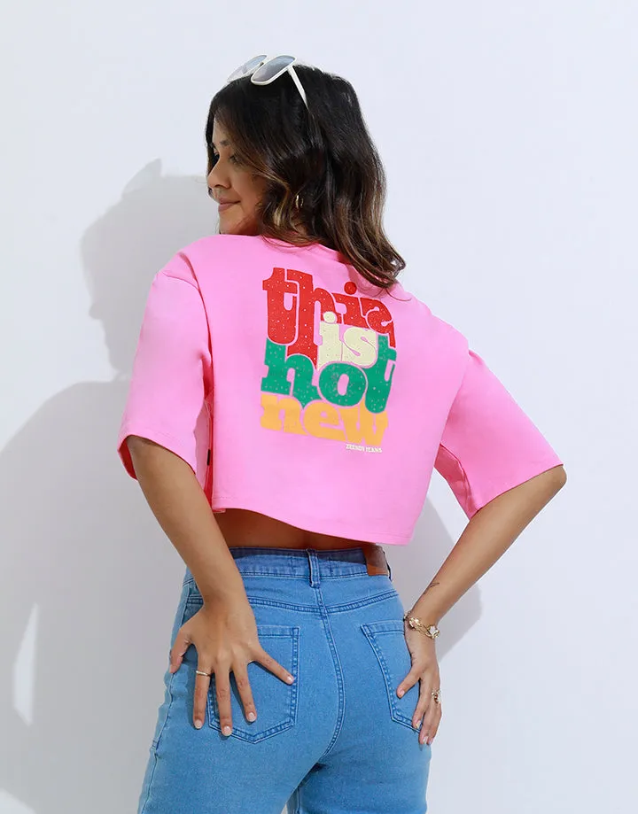 Crew Neck Emboss Print Crop Top