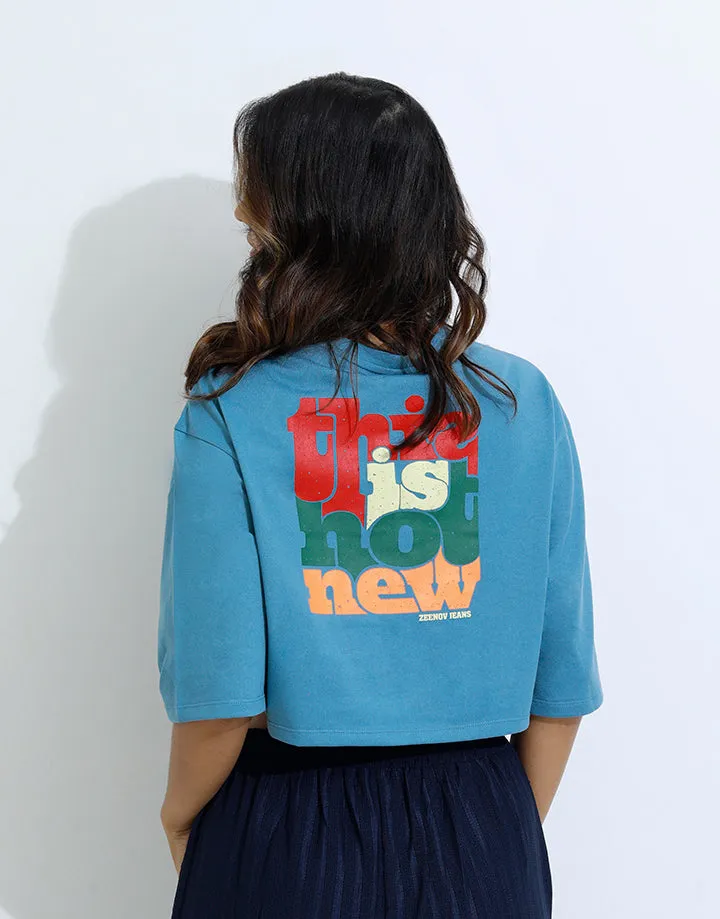 Crew Neck Emboss Print Crop Top