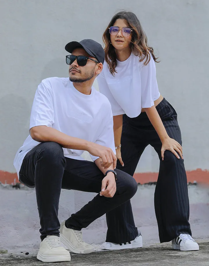 Crew Neck Emboss Print Crop Top