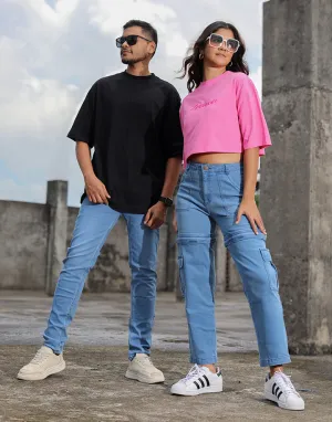 Crew Neck Emboss Print Crop Top