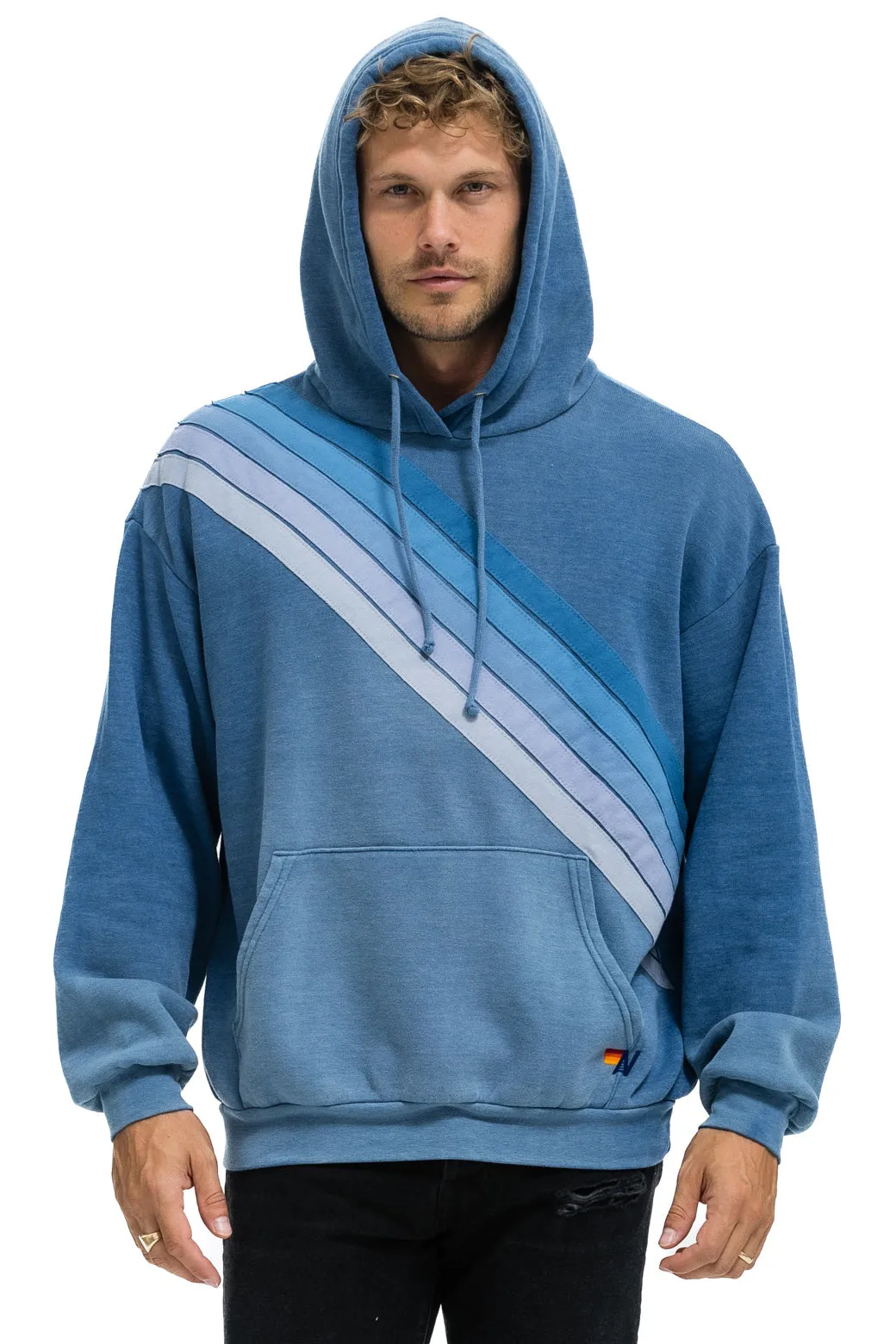 CROSS STRIPE RELAXED PULLOVER HOODIE - FADED WATER