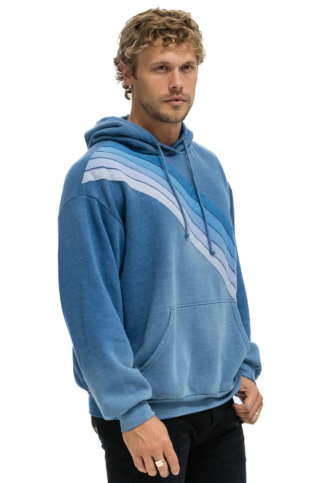CROSS STRIPE RELAXED PULLOVER HOODIE - FADED WATER