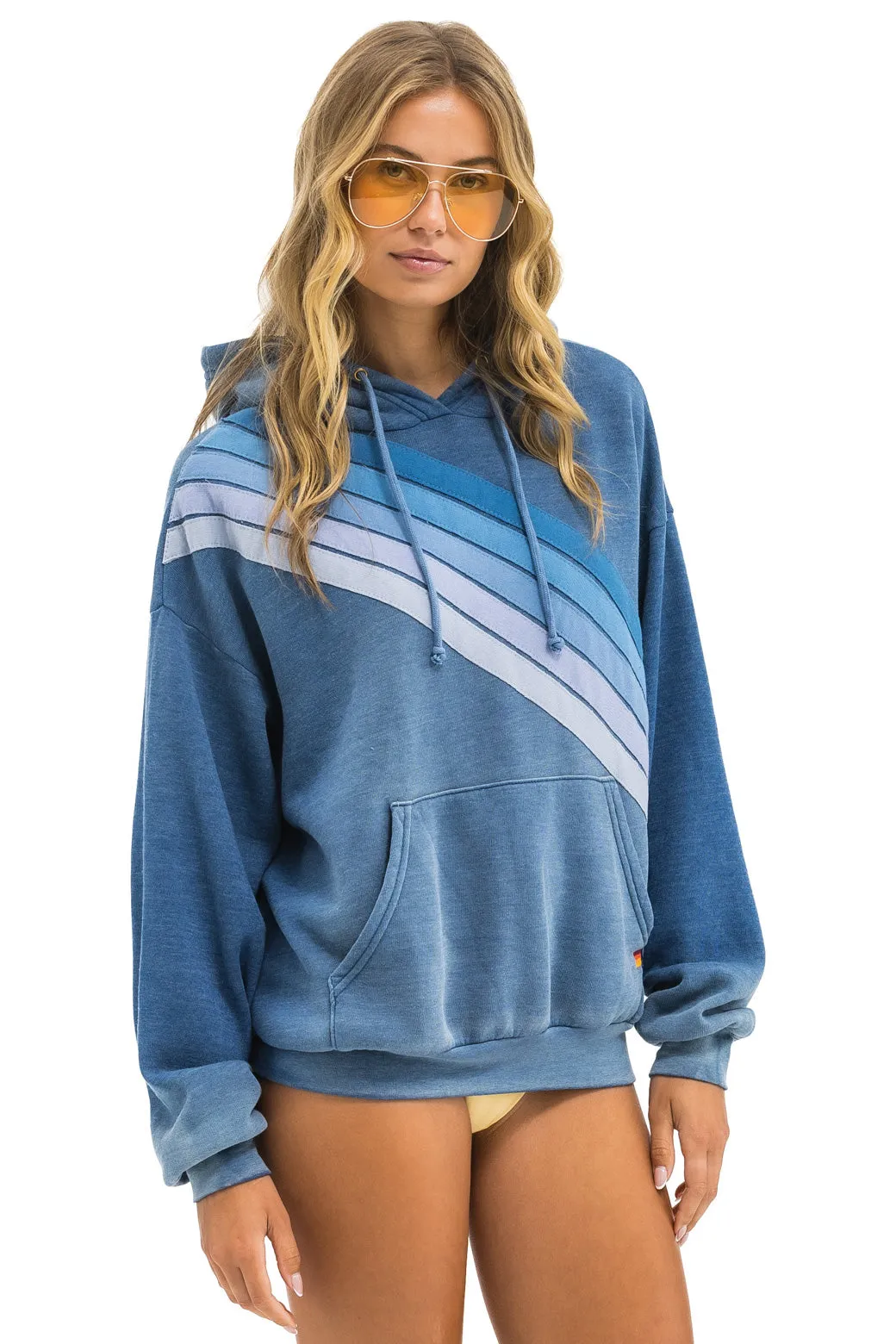 CROSS STRIPE RELAXED PULLOVER HOODIE - FADED WATER