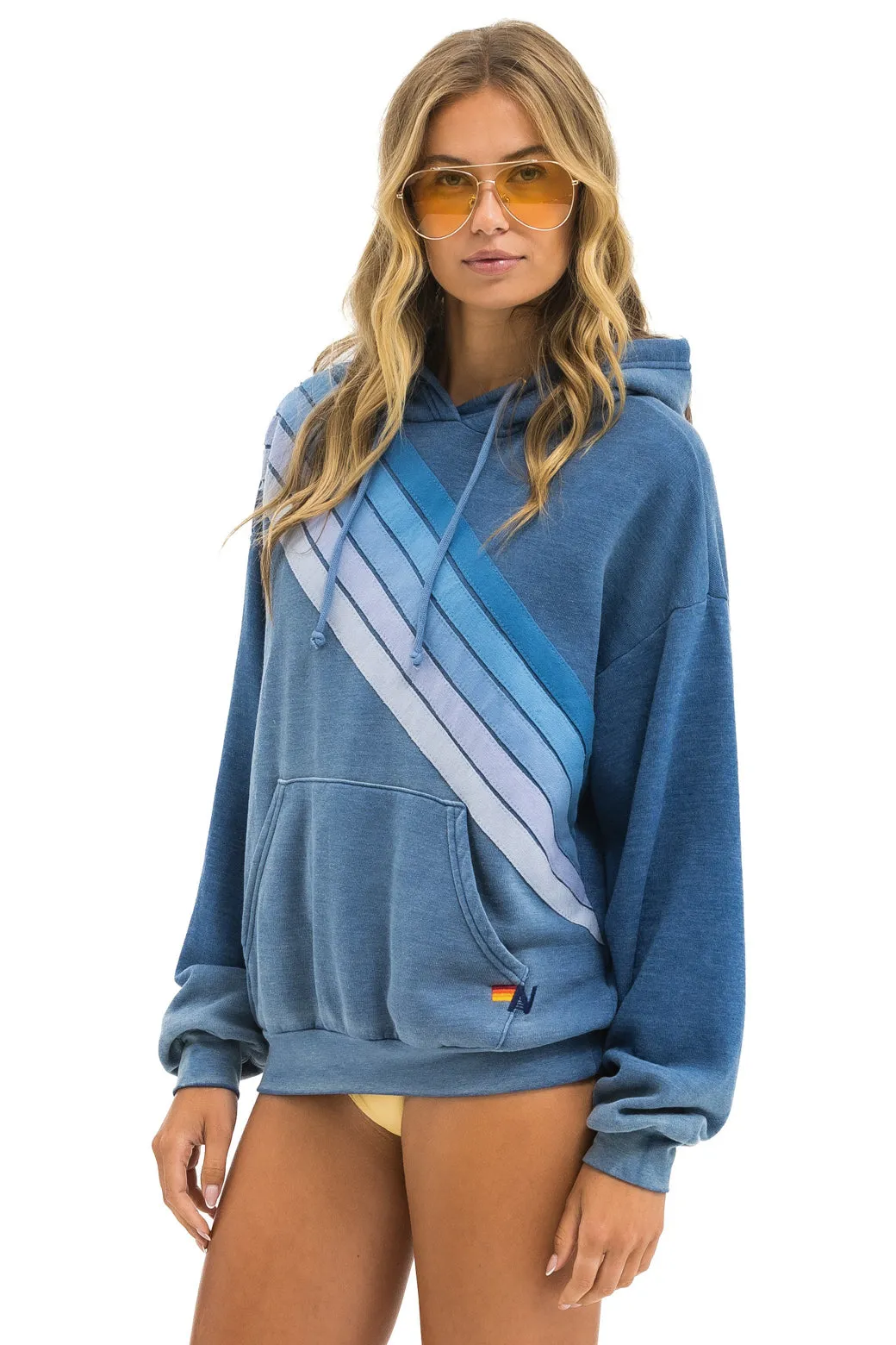 CROSS STRIPE RELAXED PULLOVER HOODIE - FADED WATER
