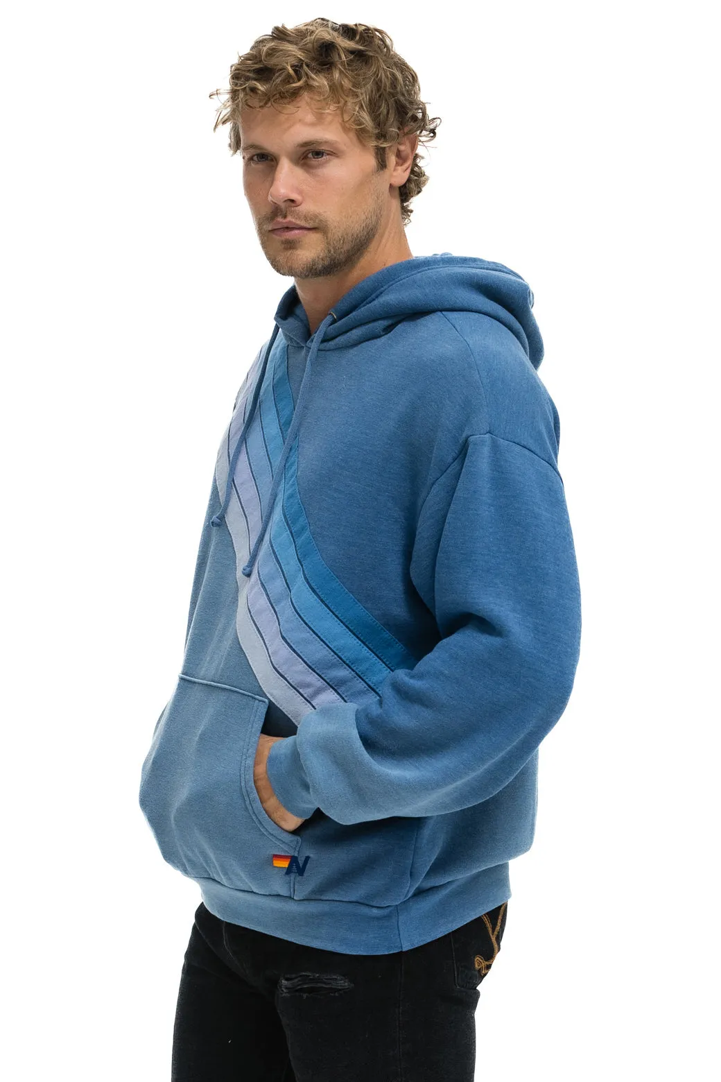 CROSS STRIPE RELAXED PULLOVER HOODIE - FADED WATER