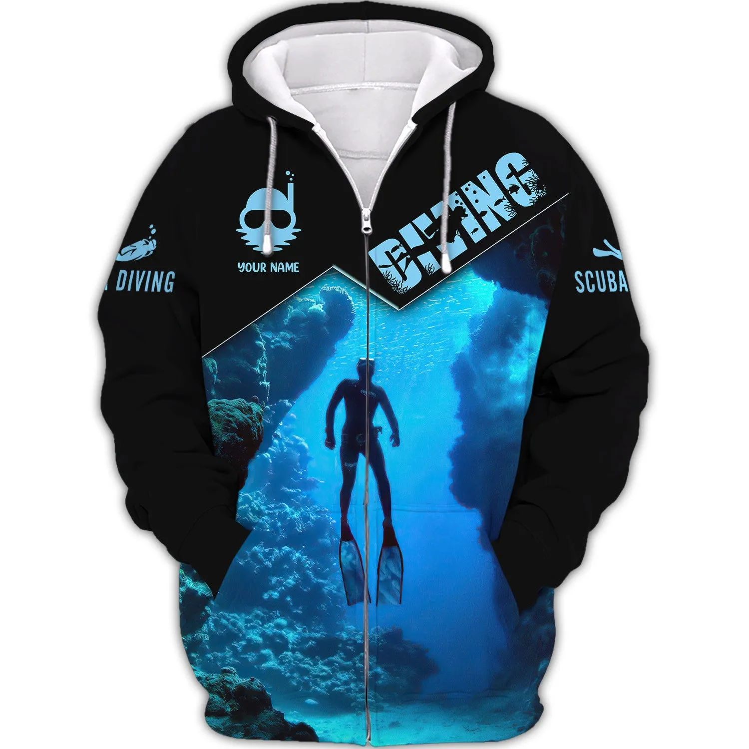 Custom Diving Zipper Hoodie, Bomber, Sweater, Polo, Hawaiian,..Shirts Scuba Diving 3D Shirts Gift For Divers