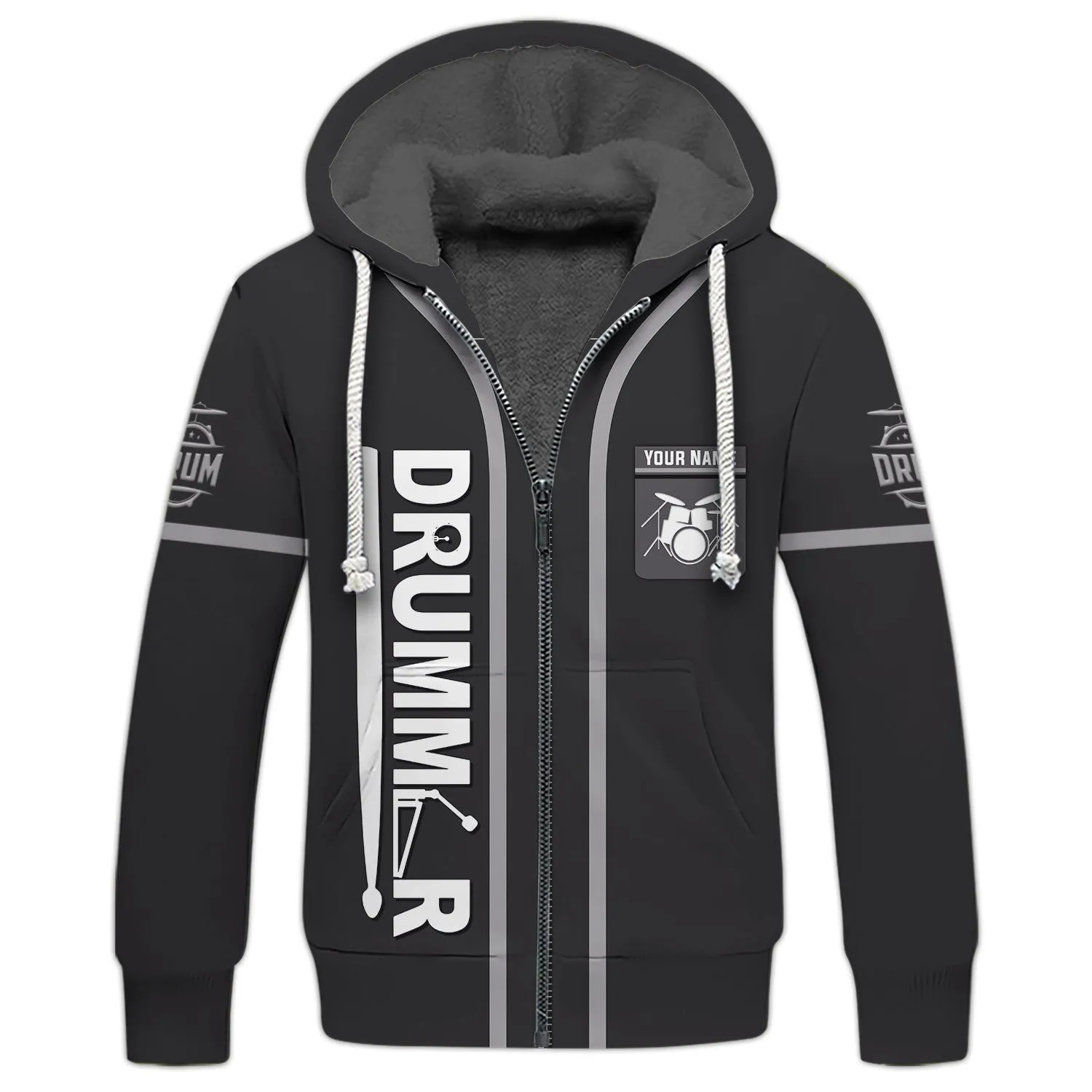 Custom Drummer Shirts Black Drums Personalized Name 3D Zipper Hoodie, 3D Hoodie Tshirt