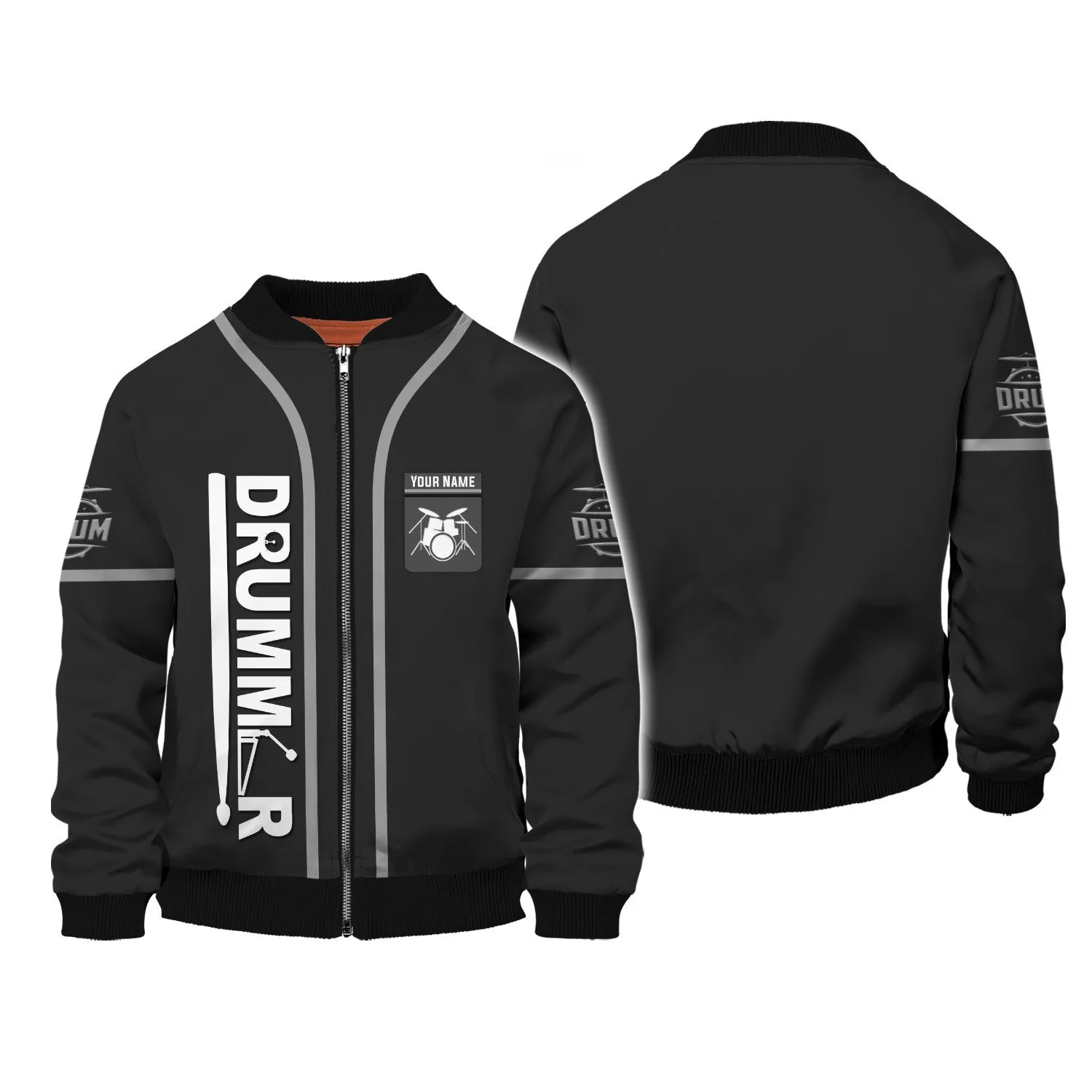 Custom Drummer Shirts Black Drums Personalized Name 3D Zipper Hoodie, 3D Hoodie Tshirt