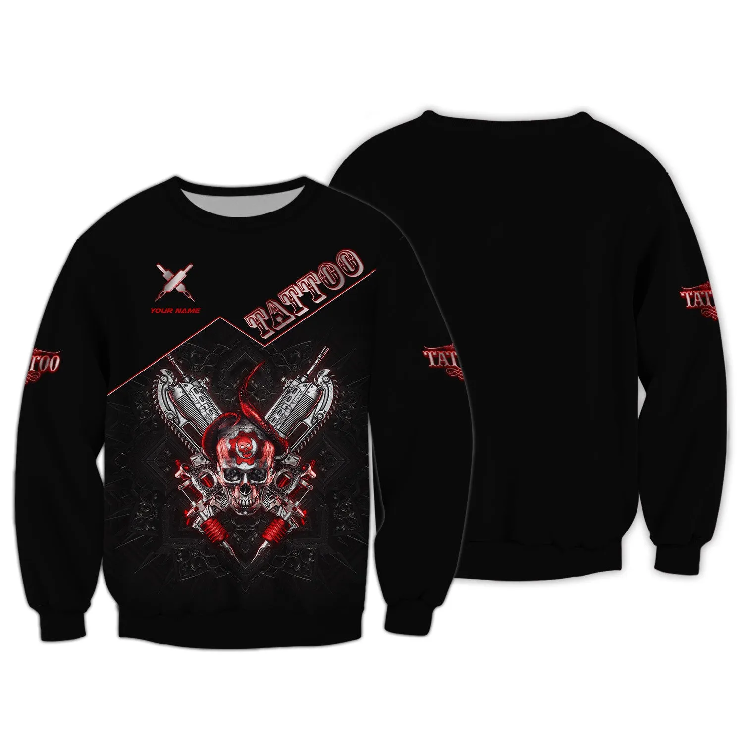 Custom Tattoo Tee Shirt Skull Tattoo Machine 3D Shirts Gift For Tattoo Artists