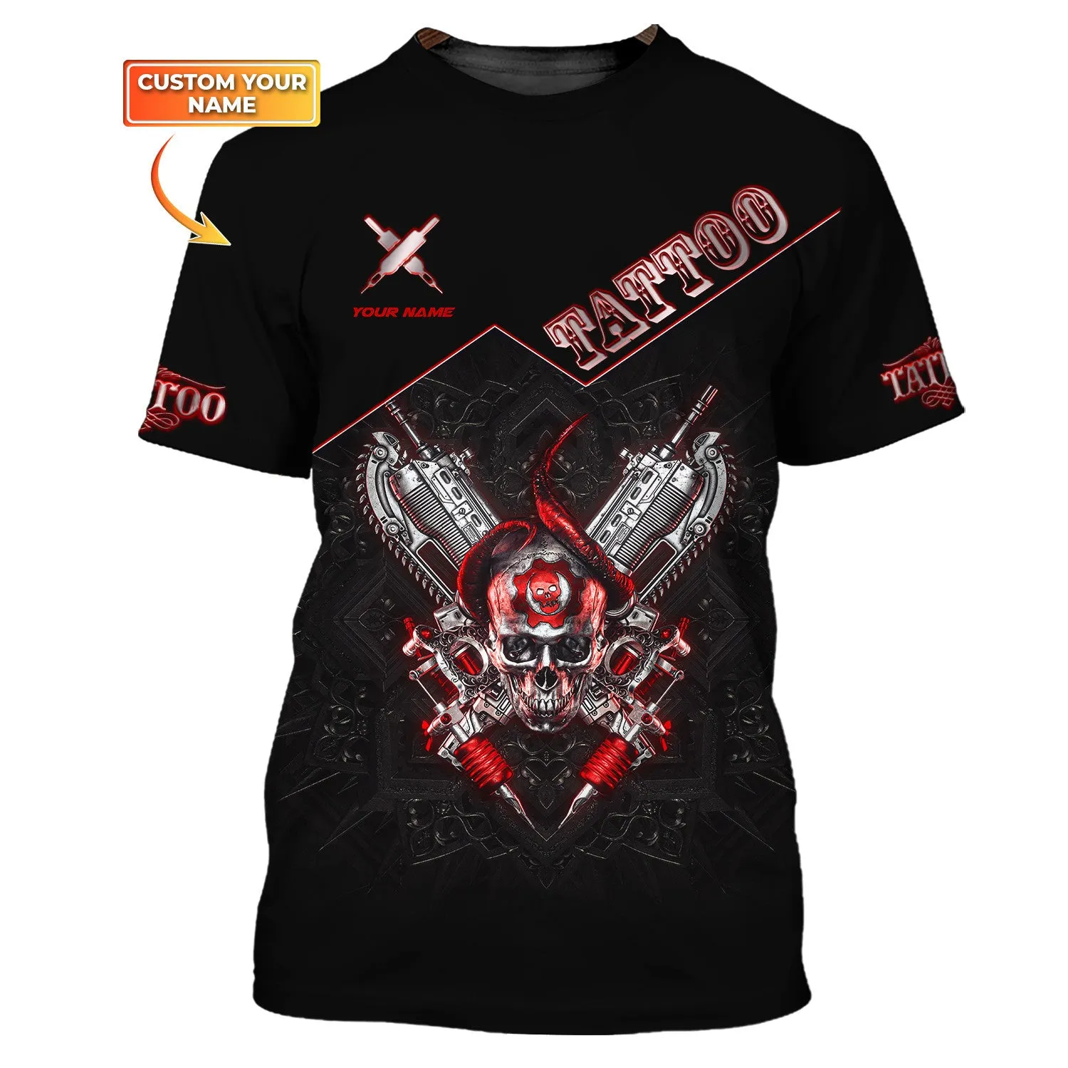 Custom Tattoo Tee Shirt Skull Tattoo Machine 3D Shirts Gift For Tattoo Artists