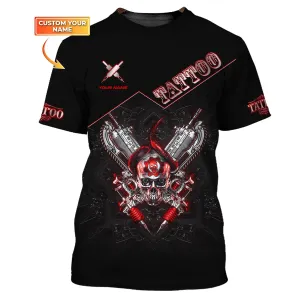 Custom Tattoo Tee Shirt Skull Tattoo Machine 3D Shirts Gift For Tattoo Artists