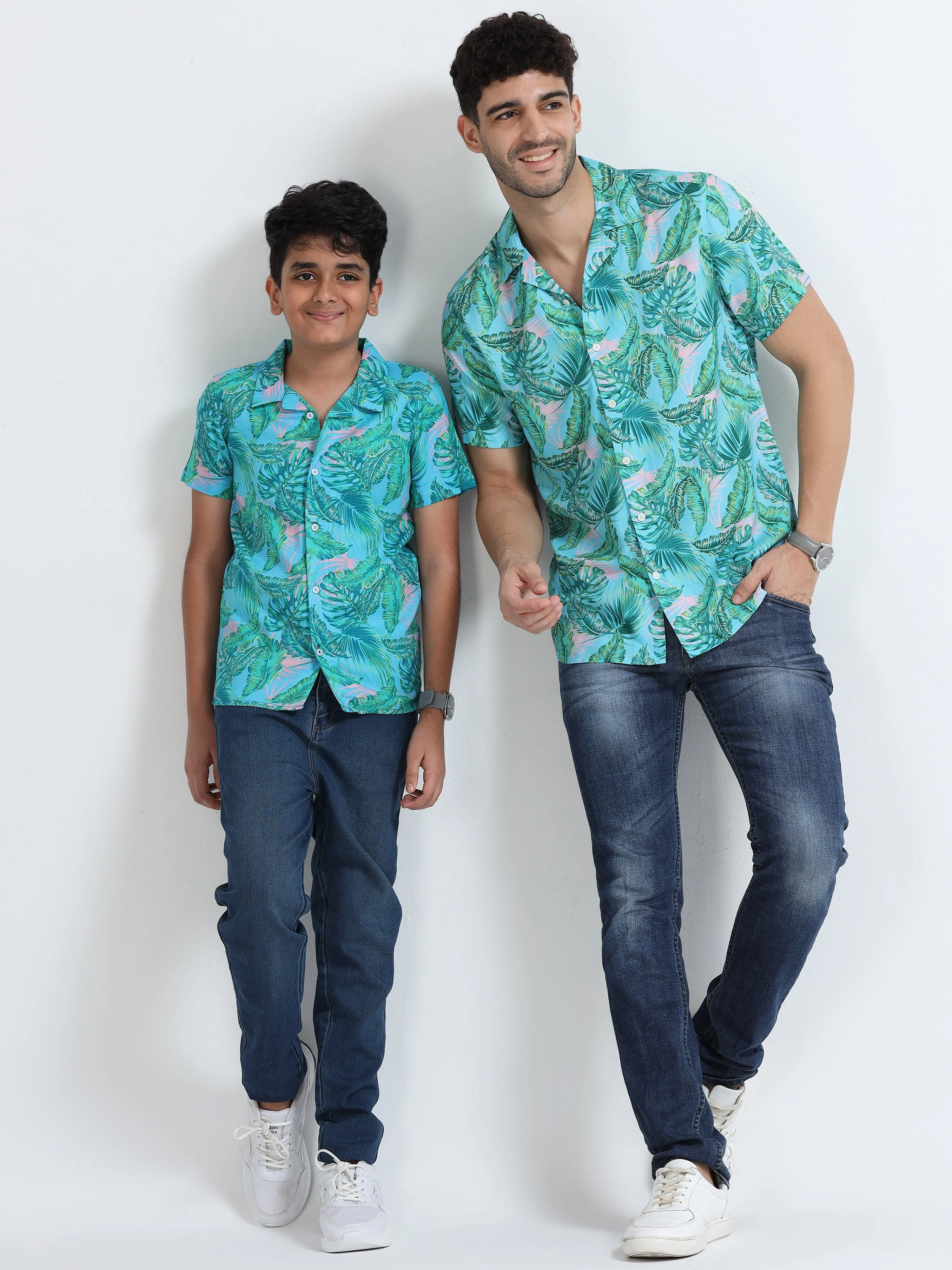 Dad & Son Tropical Printed Twinning Shirt Sky Blue