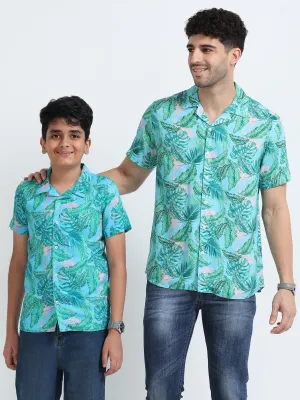 Dad & Son Tropical Printed Twinning Shirt Sky Blue