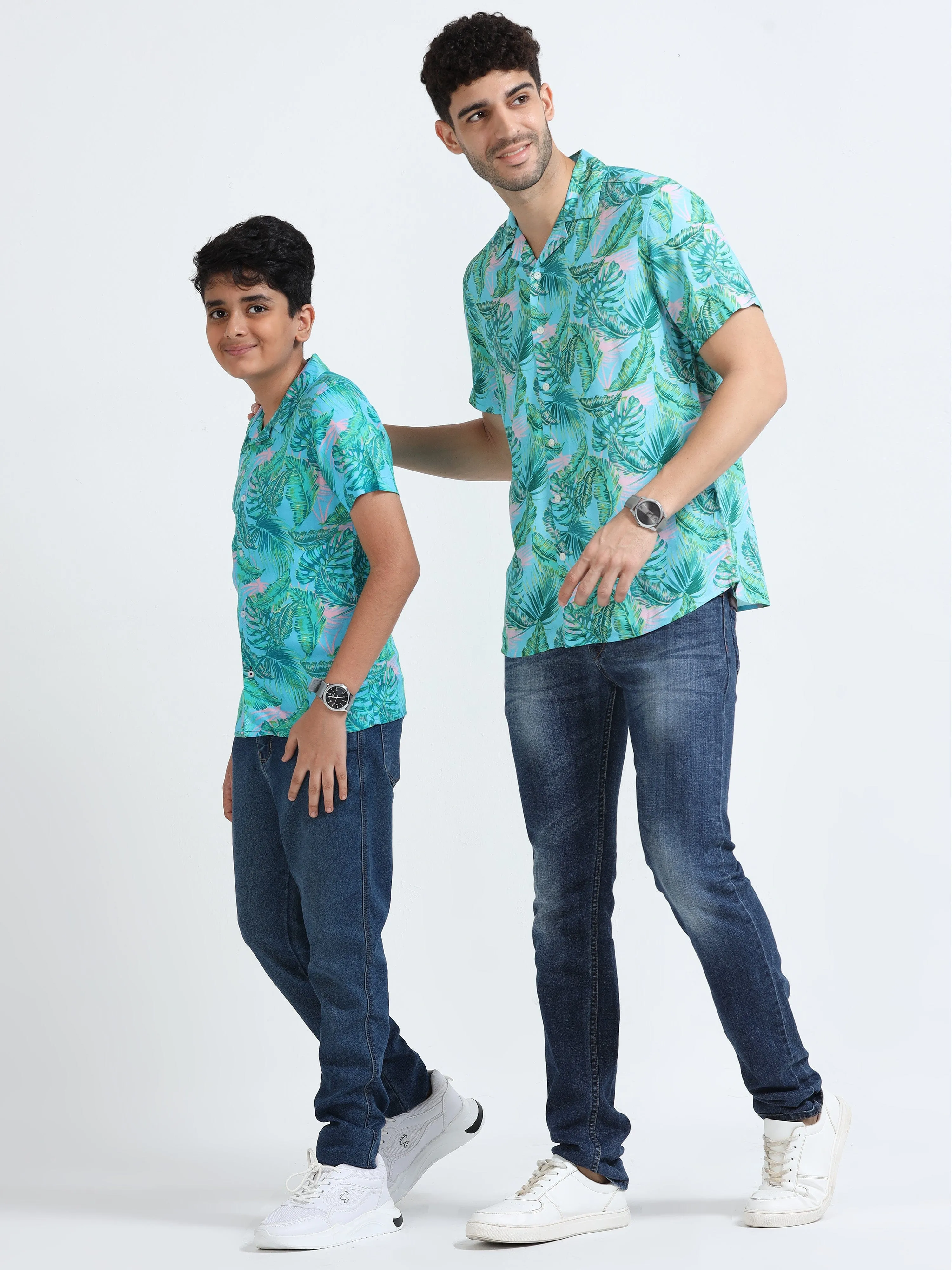 Dad & Son Tropical Printed Twinning Shirt Sky Blue