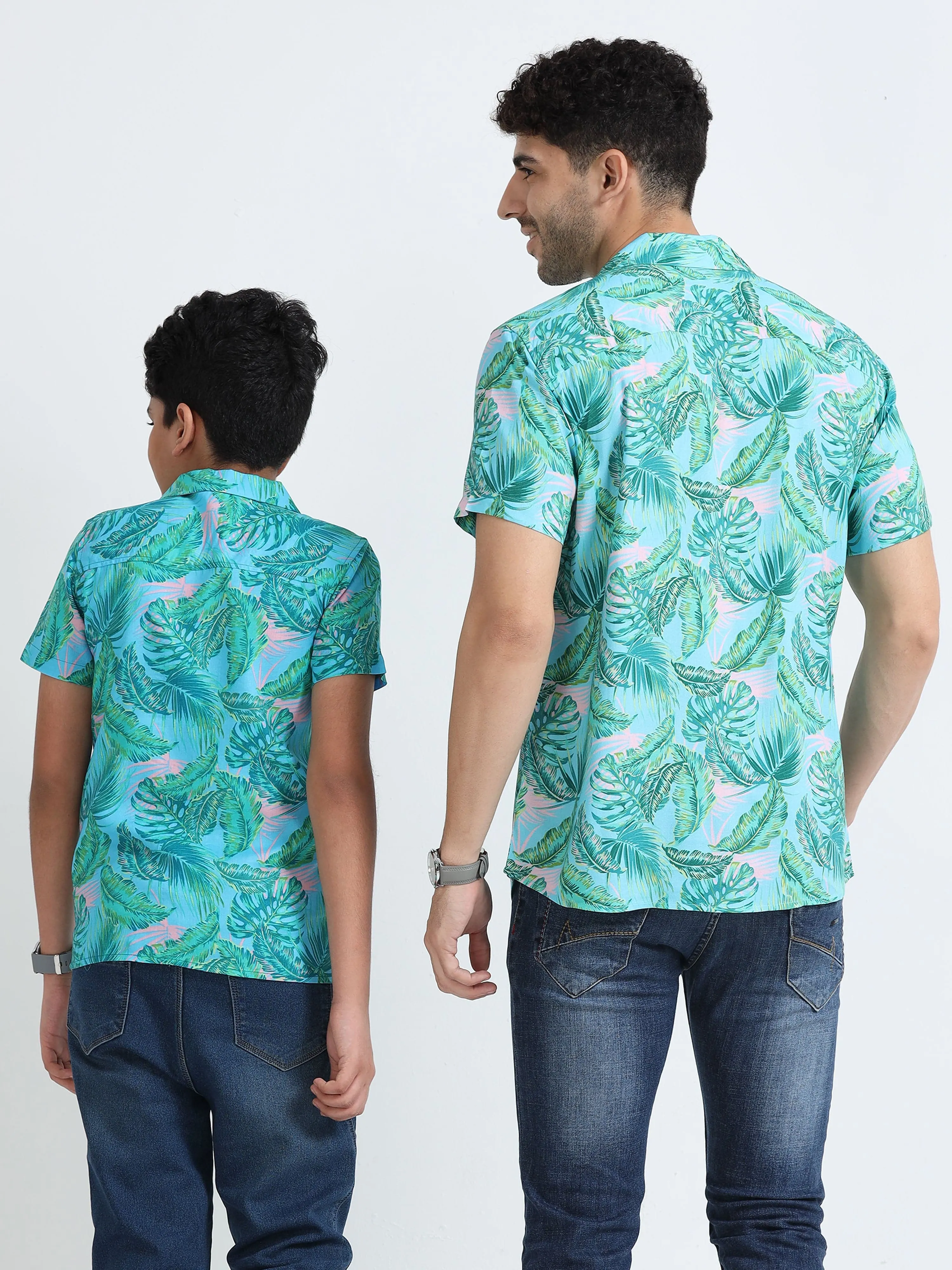 Dad & Son Tropical Printed Twinning Shirt Sky Blue