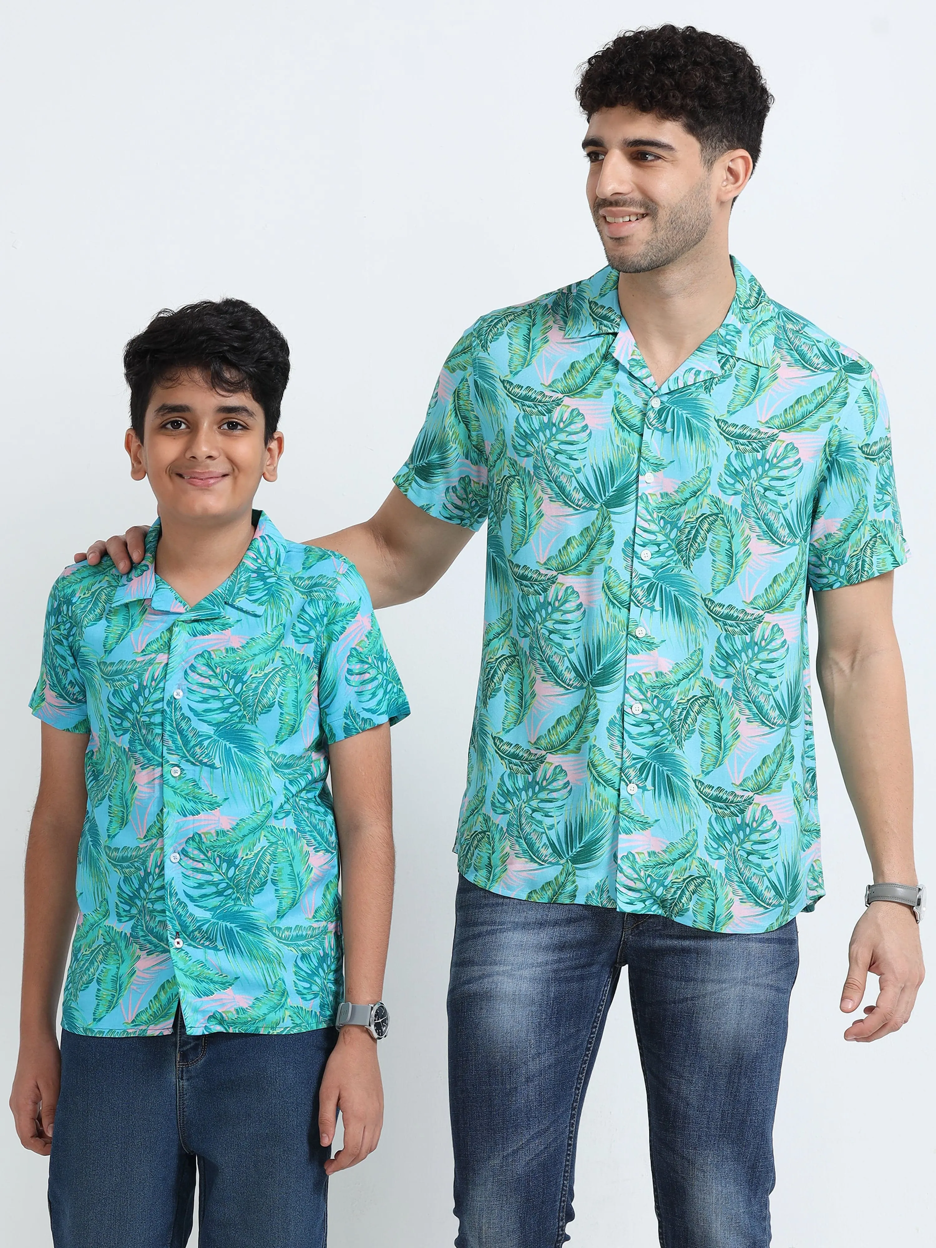 Dad & Son Tropical Printed Twinning Shirt Sky Blue