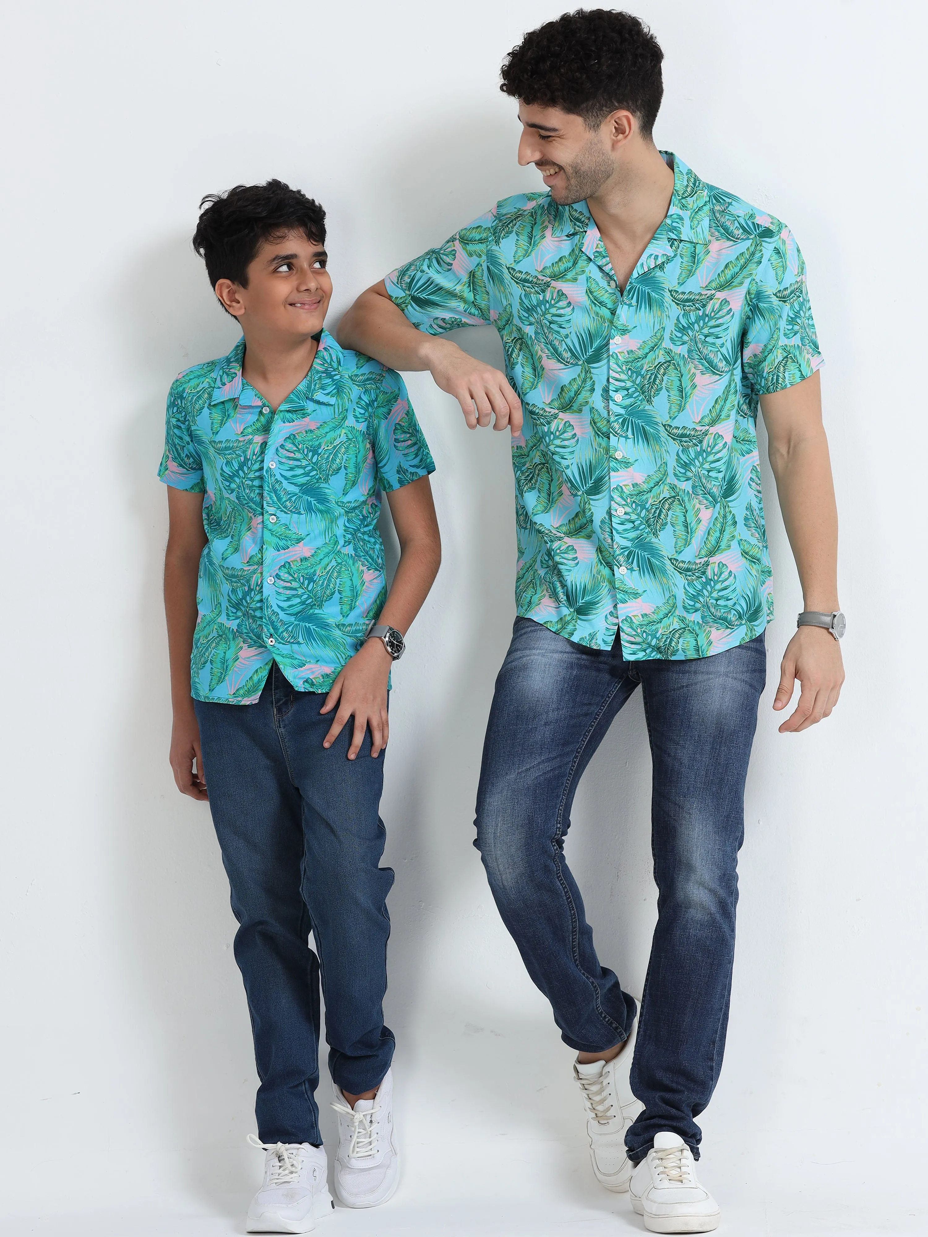 Dad & Son Tropical Printed Twinning Shirt Sky Blue