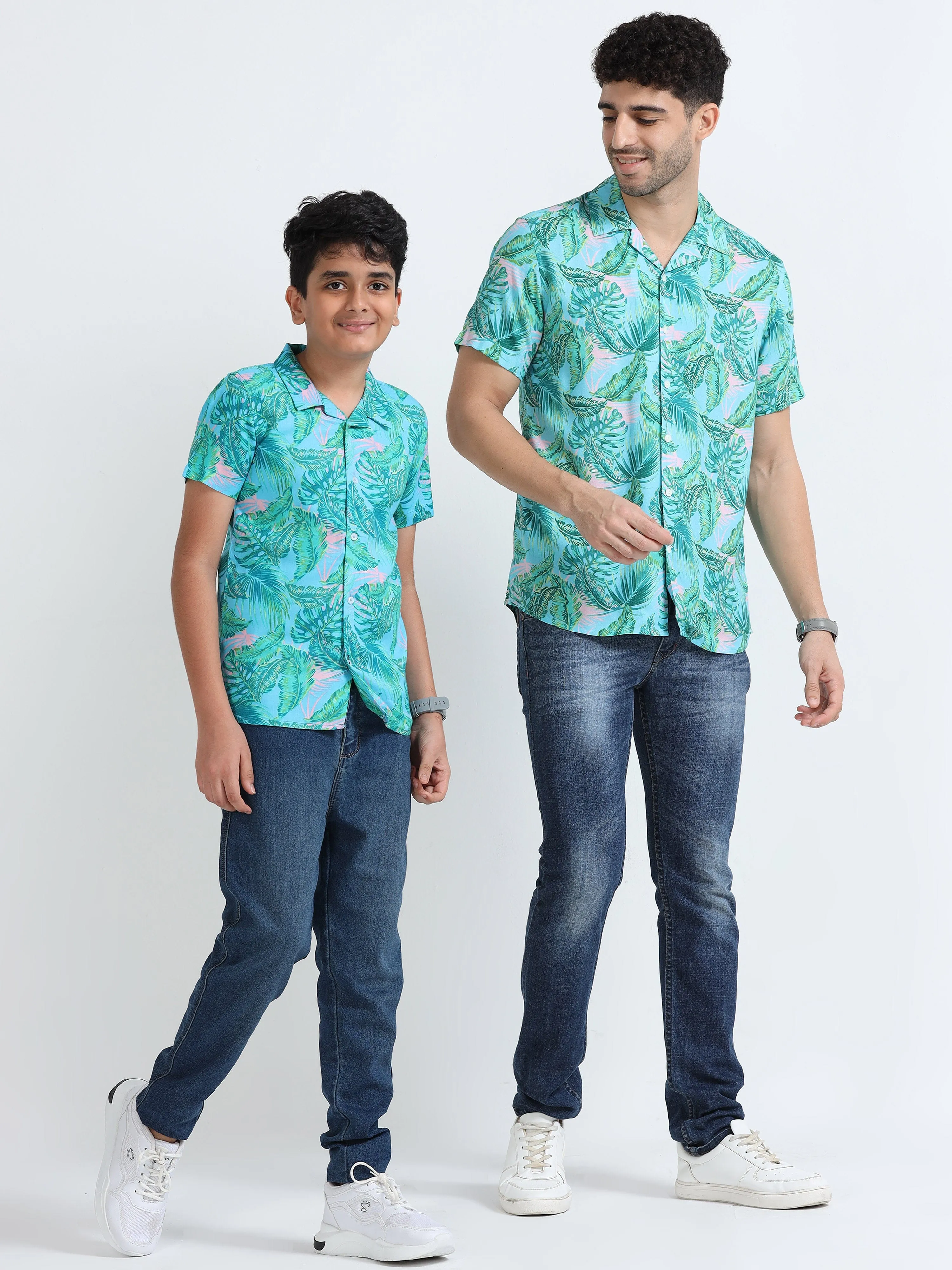 Dad & Son Tropical Printed Twinning Shirt Sky Blue