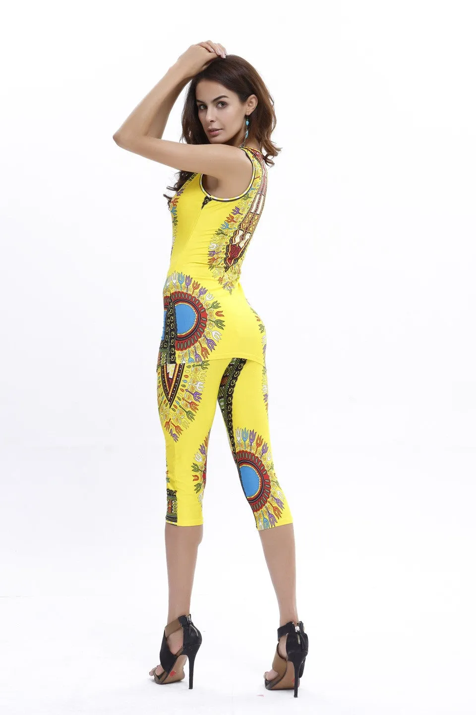 Fashionable African Kitenge Dashiki Print Tank Top Shirt With Leggings