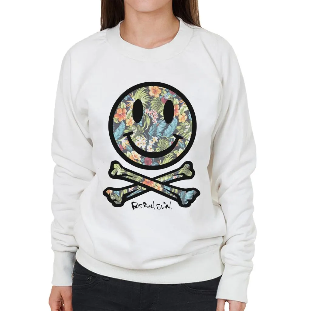 Fatboy Slim Tropical Floral Smiley And Crossbones Women's Sweatshirt