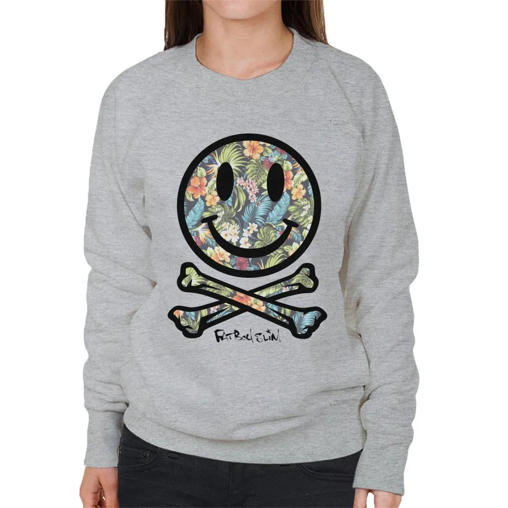 Fatboy Slim Tropical Floral Smiley And Crossbones Women's Sweatshirt