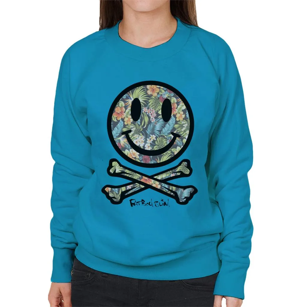 Fatboy Slim Tropical Floral Smiley And Crossbones Women's Sweatshirt