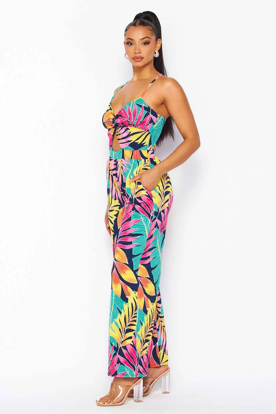 Fernanda Navy Tropical Print Jumpsuit