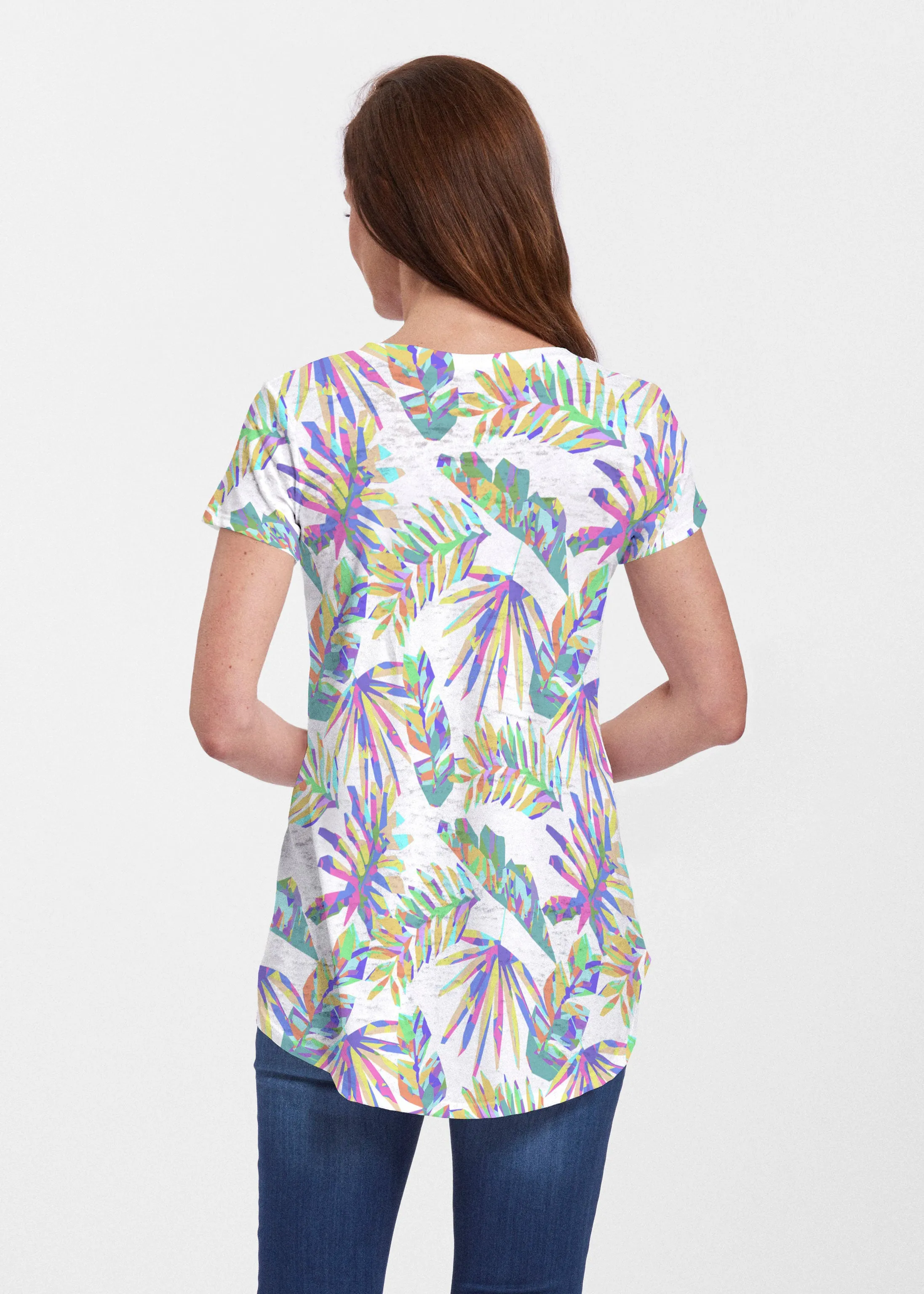 Flat Tropical Multi (7617) ~ Signature Short Sleeve Scoop Neck Flowy Tunic