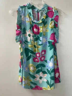 Floral Mint Green Ruffle Neck and Shoulder top