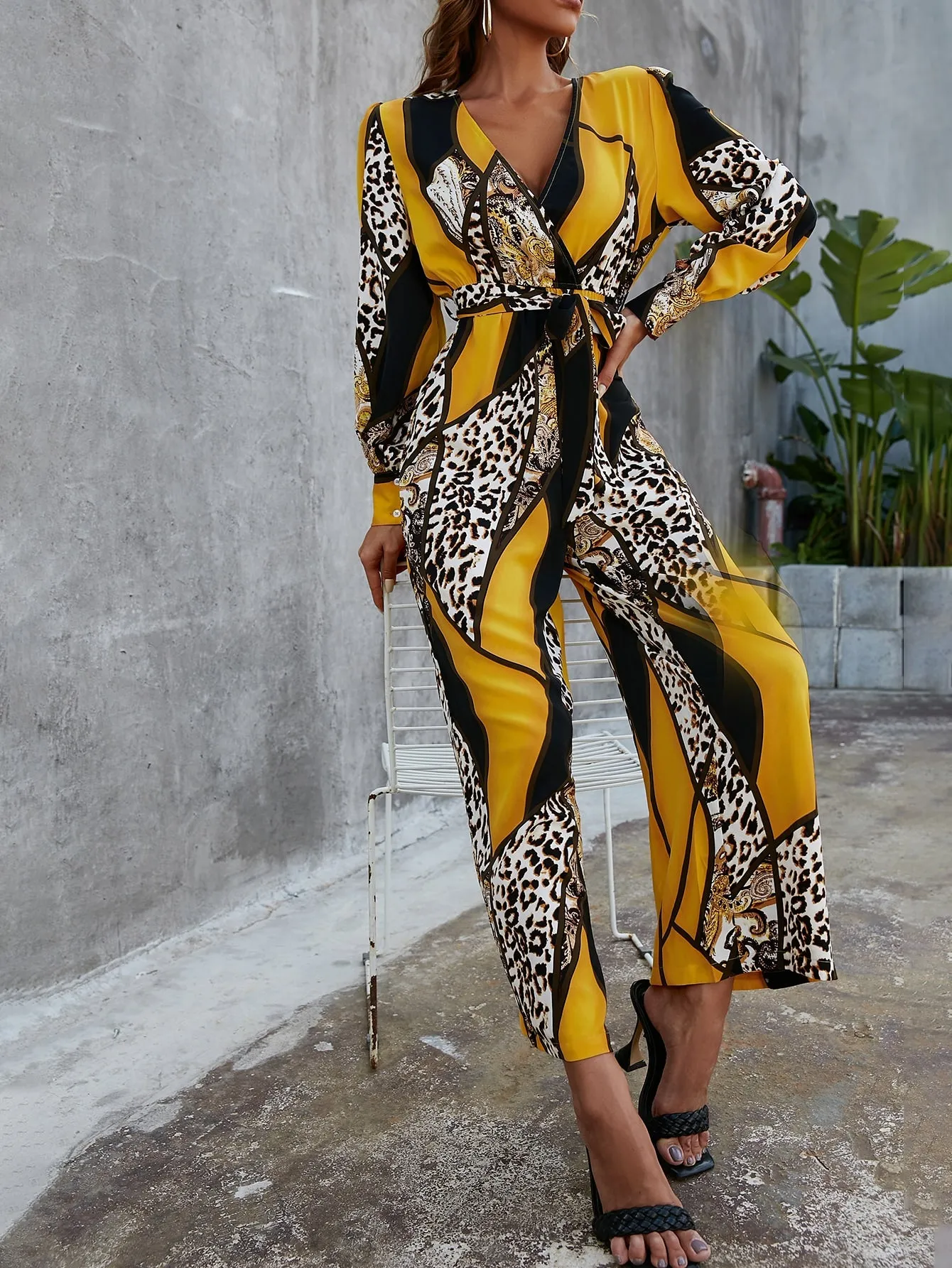 Gee Gee Glamaker Leopard Print V Neck Jumpsuit