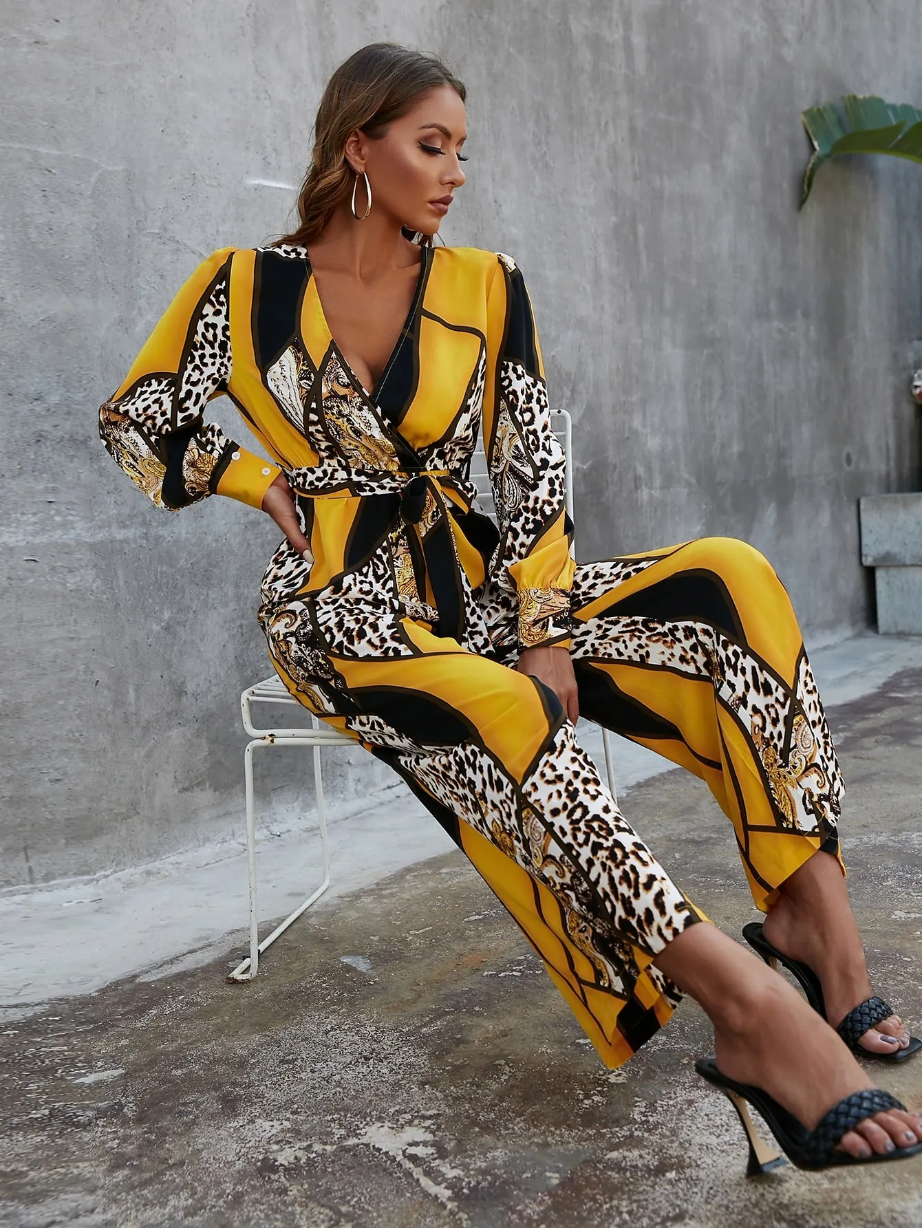 Gee Gee Glamaker Leopard Print V Neck Jumpsuit