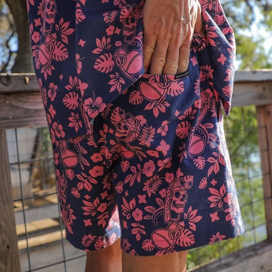 Getaway Casual Shorts - Tropical Death - Navy/Pink