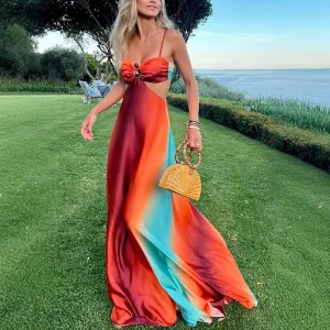 Golden Hour Goddess Flowy Maxi Sundress | Cutout Maxi Dress | Backless Flowy Maxi | Beach Dress