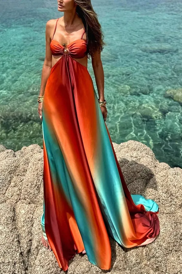 Golden Hour Goddess Flowy Maxi Sundress | Cutout Maxi Dress | Backless Flowy Maxi | Beach Dress