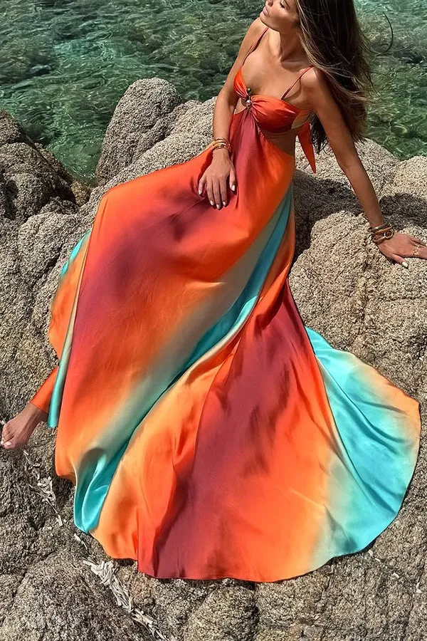 Golden Hour Goddess Flowy Maxi Sundress | Cutout Maxi Dress | Backless Flowy Maxi | Beach Dress