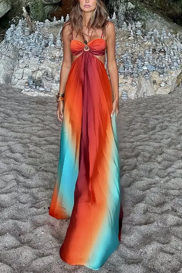 Golden Hour Goddess Flowy Maxi Sundress | Cutout Maxi Dress | Backless Flowy Maxi | Beach Dress