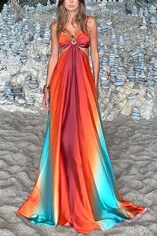 Golden Hour Goddess Flowy Maxi Sundress | Cutout Maxi Dress | Backless Flowy Maxi | Beach Dress