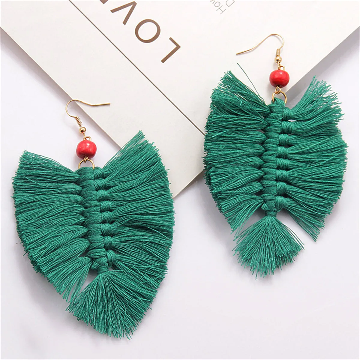 Green Howlite Palm Leaf Drop Earrings