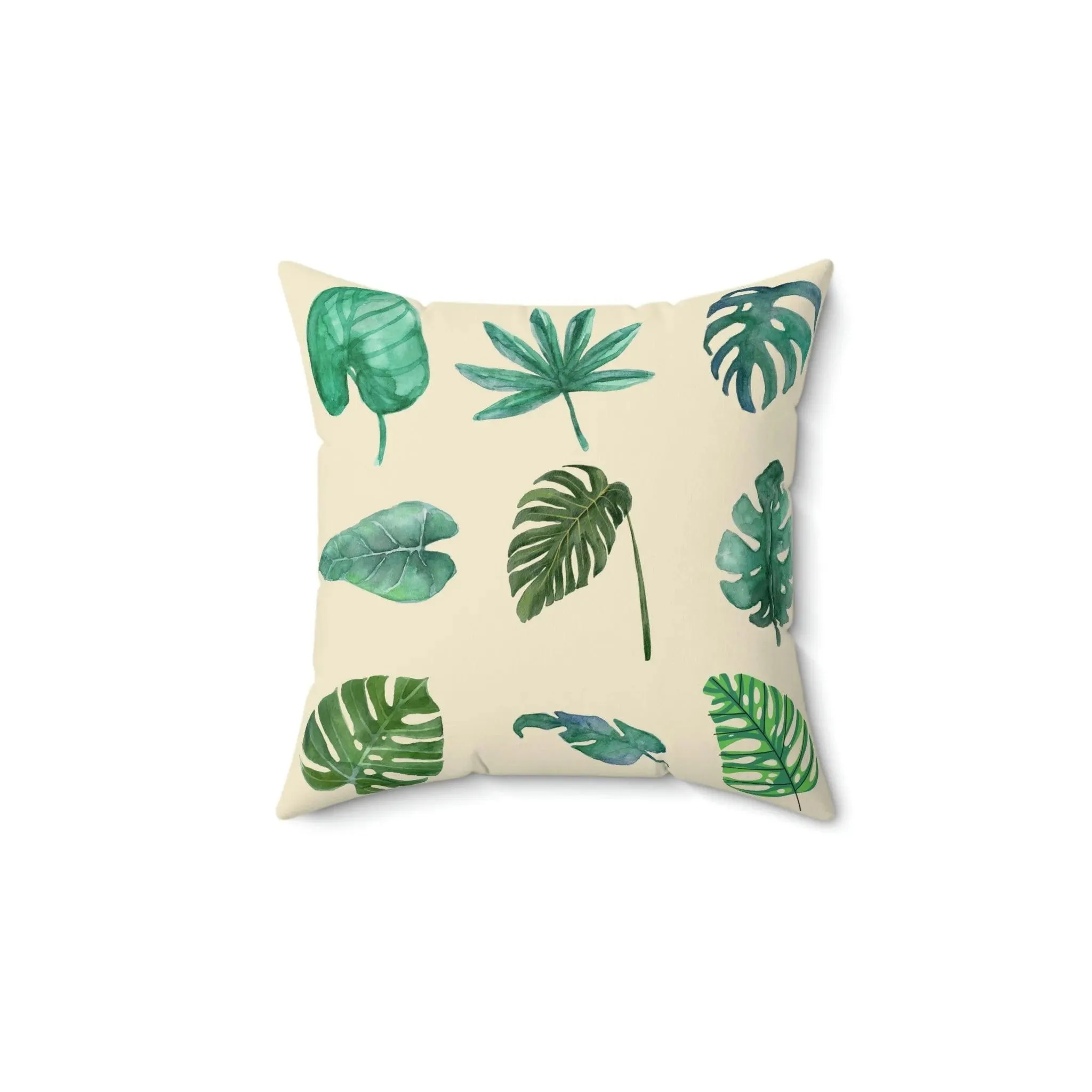 Green Monstera Leafy Printed Throw Pillow