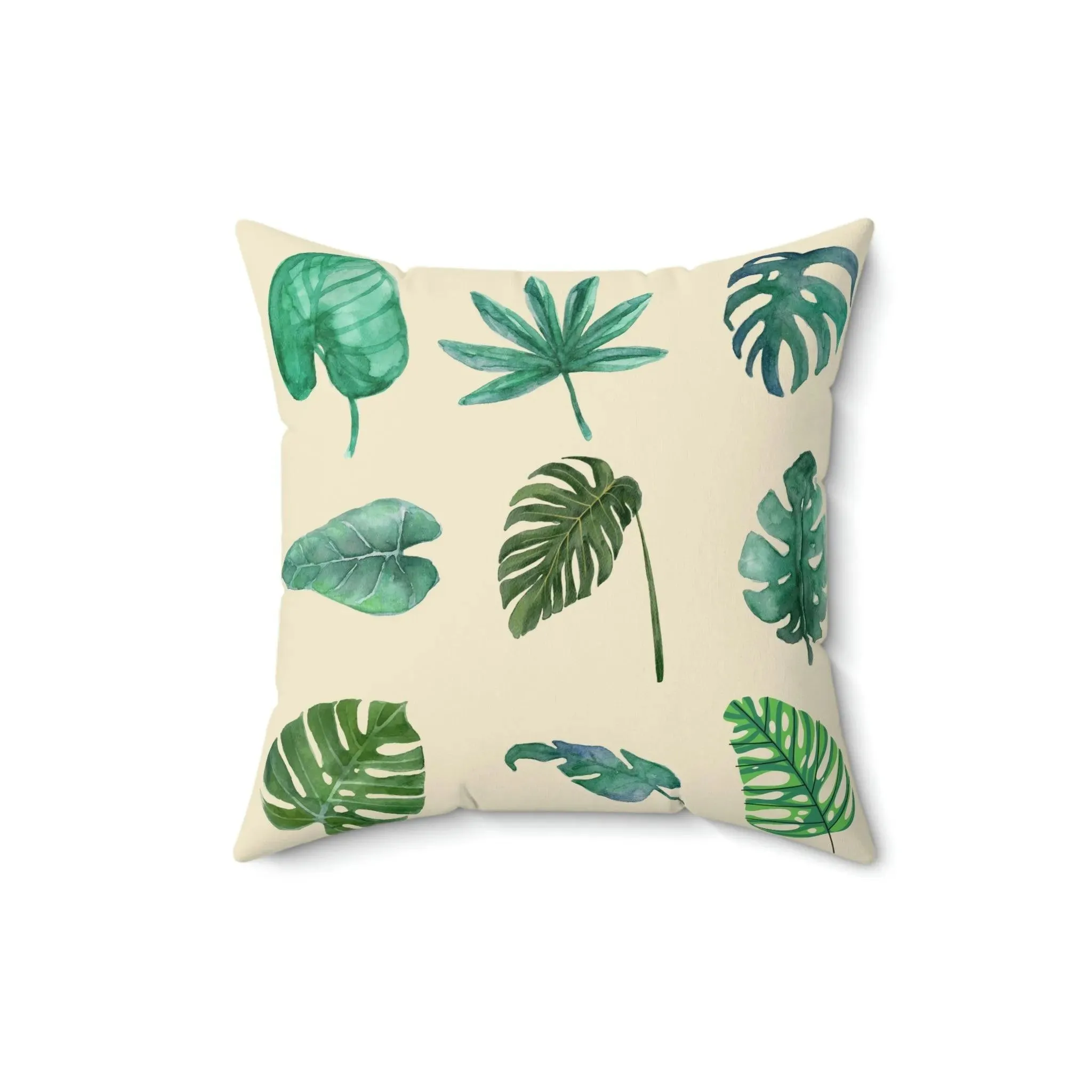 Green Monstera Leafy Printed Throw Pillow