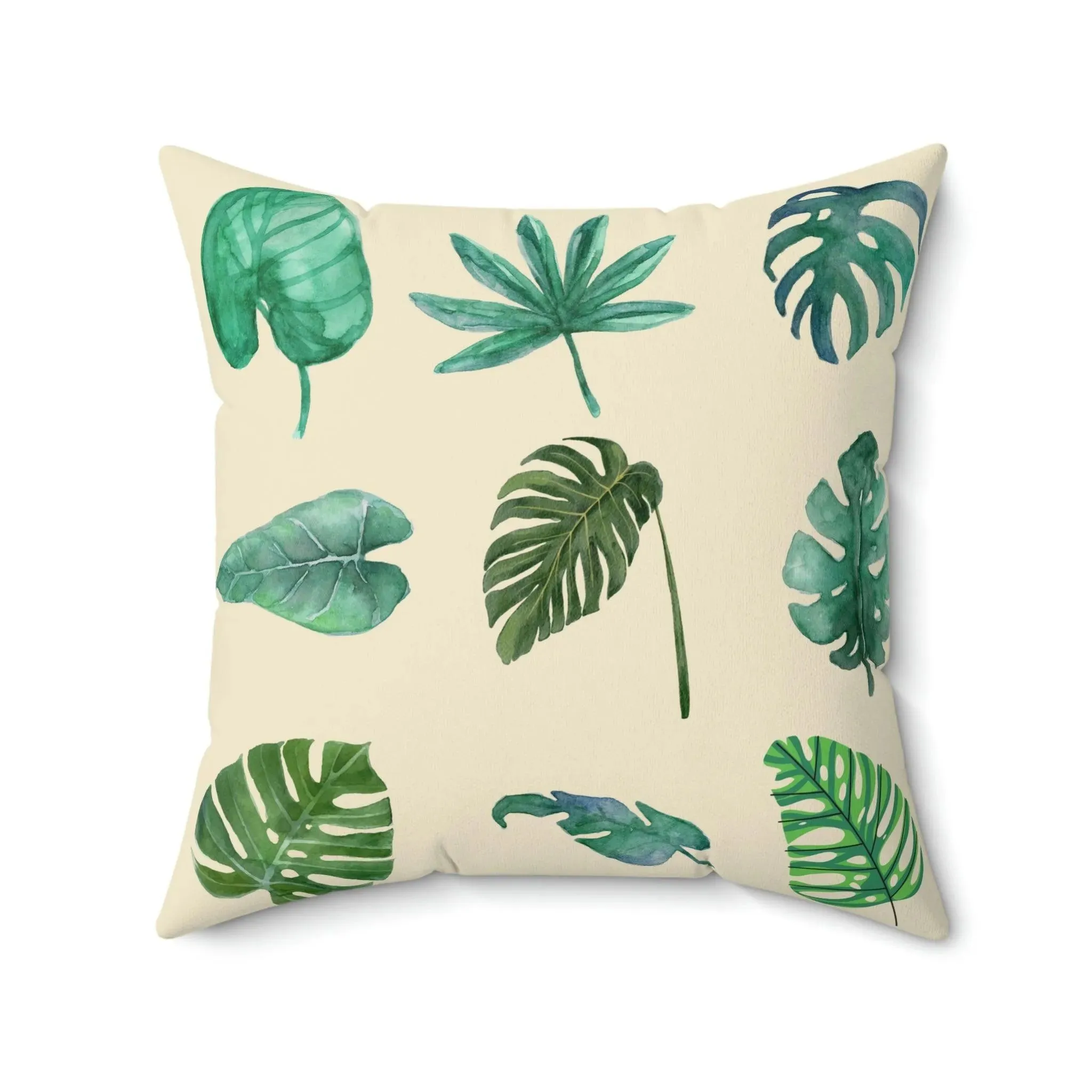 Green Monstera Leafy Printed Throw Pillow