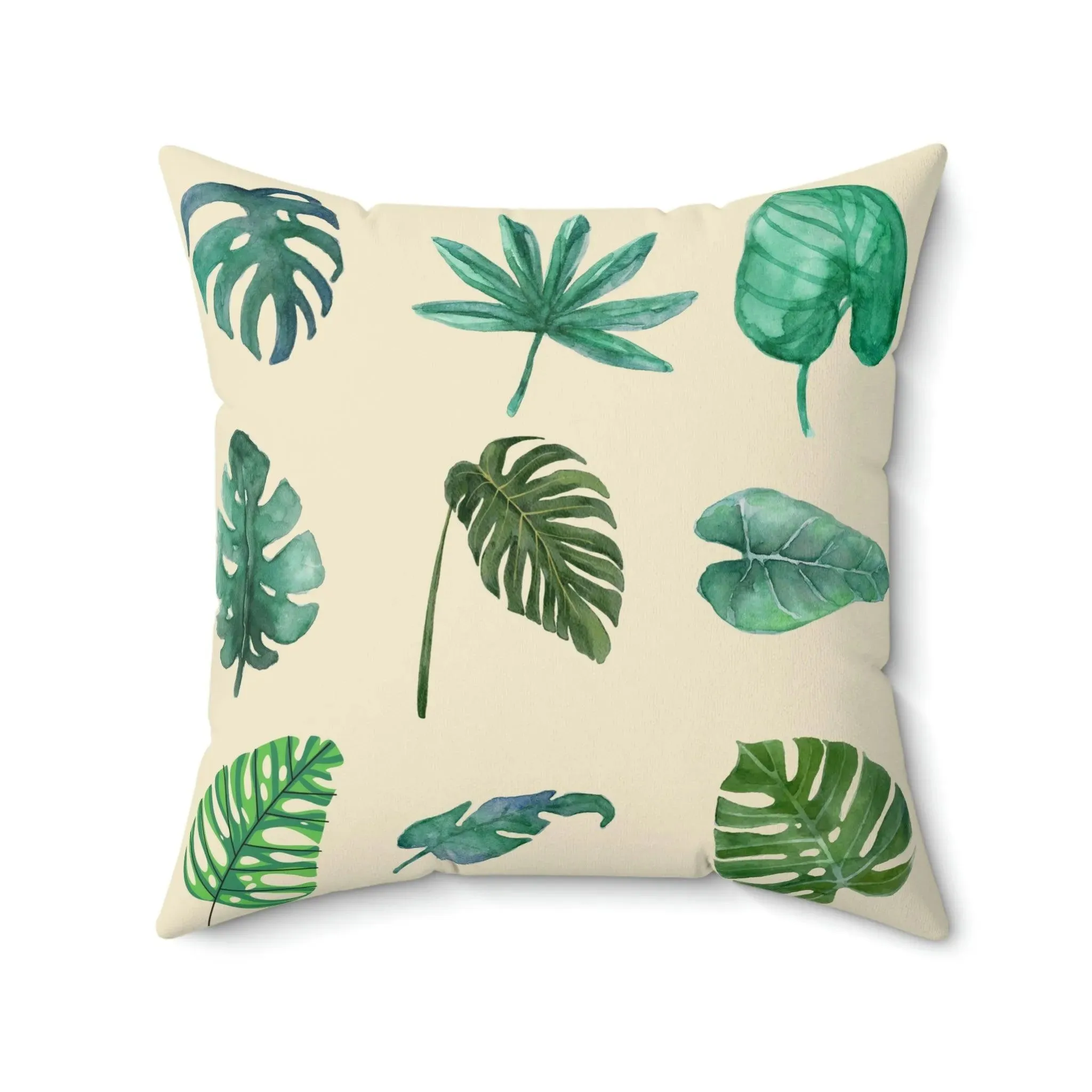 Green Monstera Leafy Printed Throw Pillow